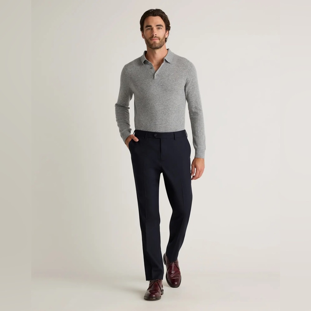 Ascott Browne Flat Front Wool Blend Dark Navy Dress Pants